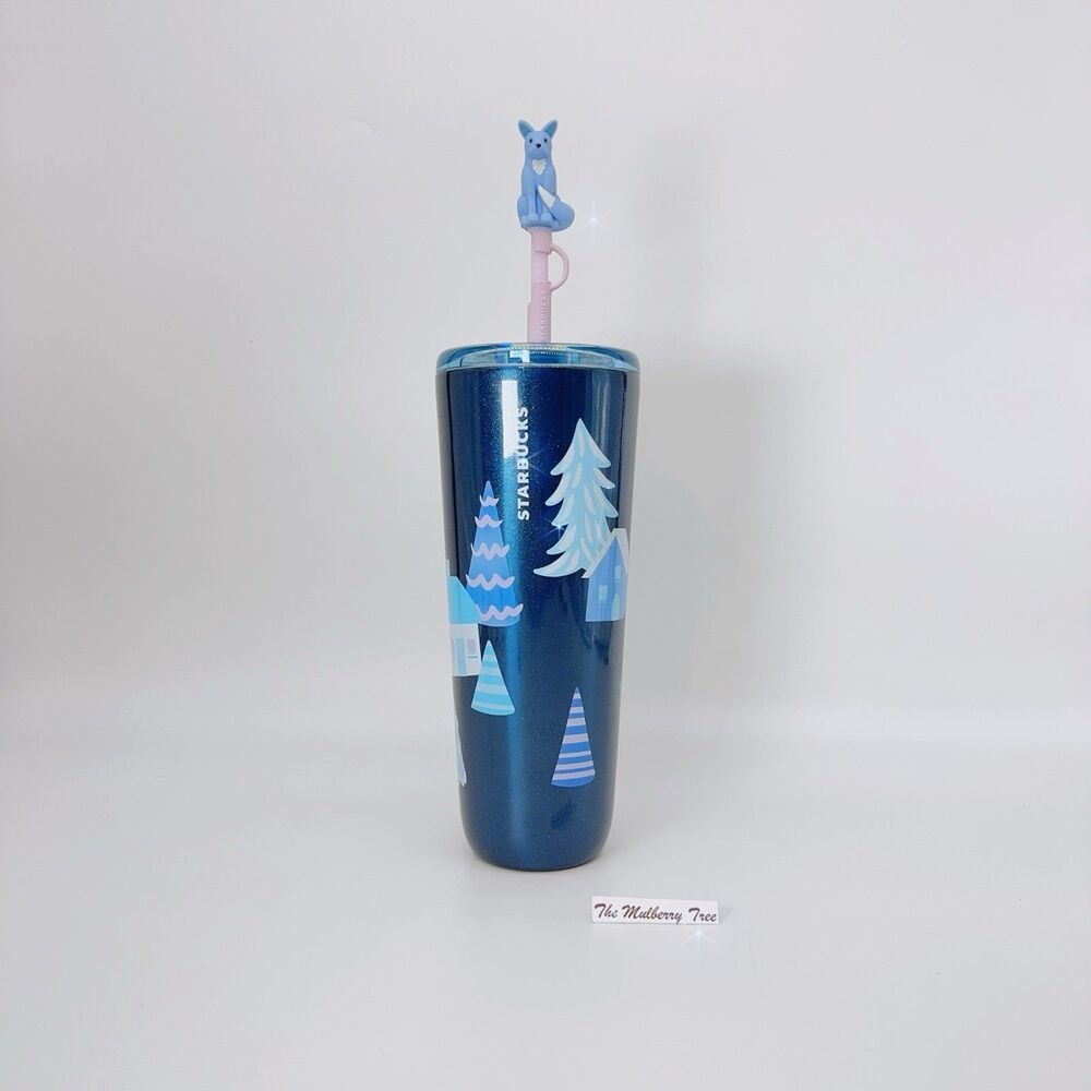 Starbucks 2025 Christmas Winter Wonderland Fox Navy Blue Sip Slide Tumbler 24oz
